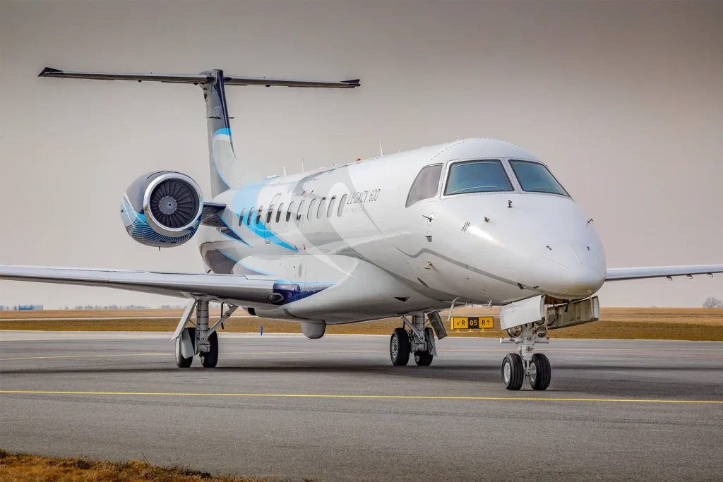 embraer legacy 600 on the runway ready for takeoff