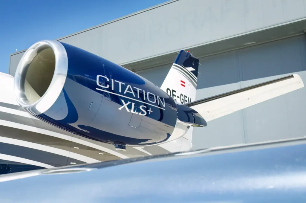 Pyxis_Cessna_Citation_XLS+_OE-GEM_exterior_rear_left_engine_tail